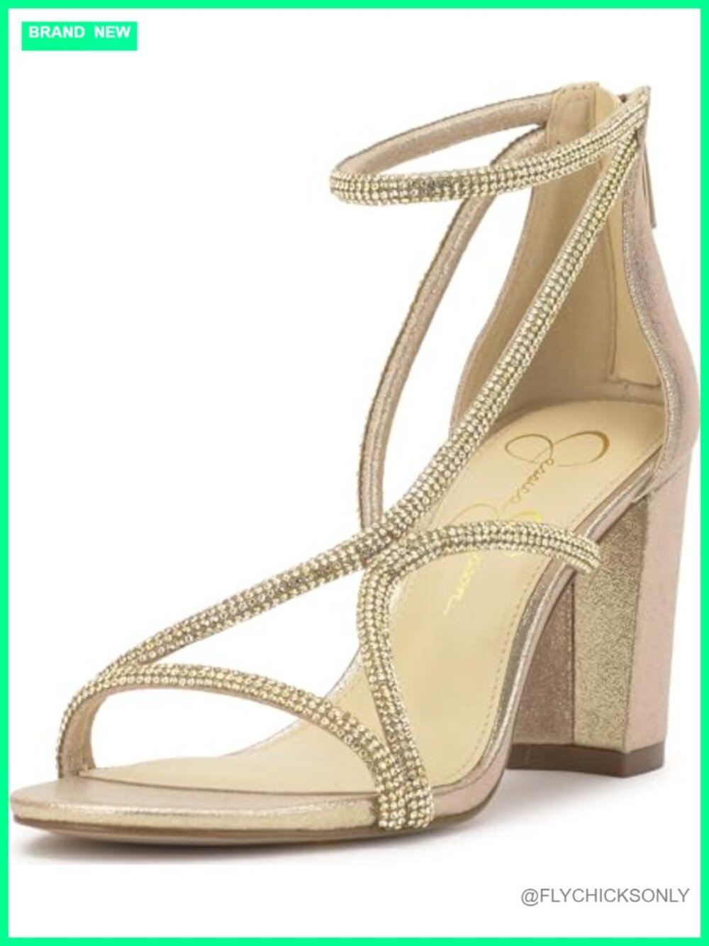 Jessica Simpson Women's Shiny Textile Upper Block Heel Ankle Strap Sandals